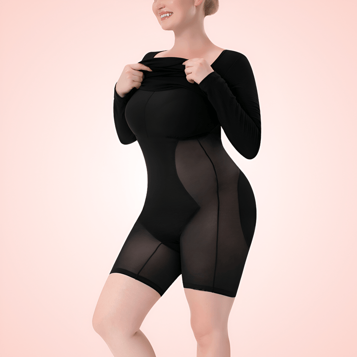 Built In Shapewear Long Sleeve Square Neck Midi Dress