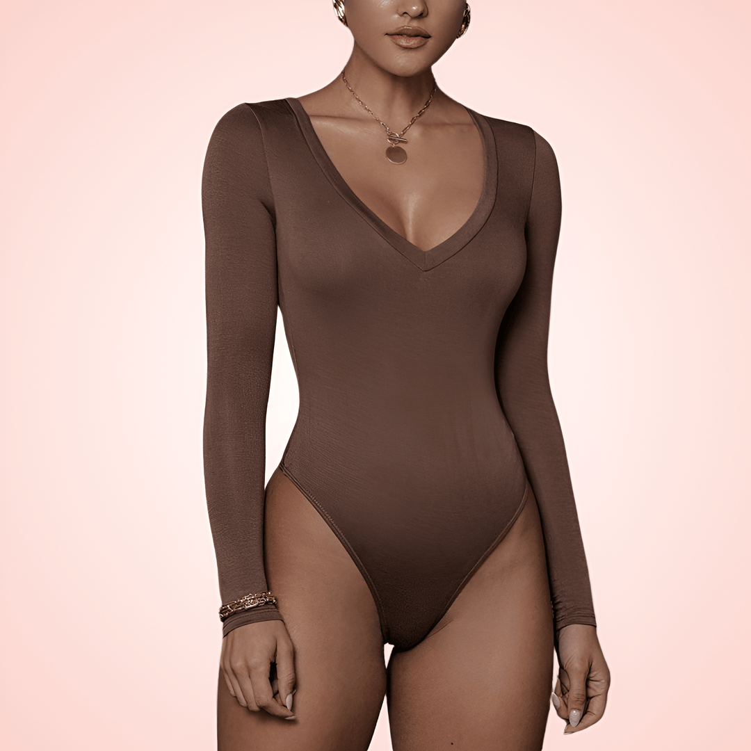 Deep V Neck Long Sleeve Shaping Bodysuit