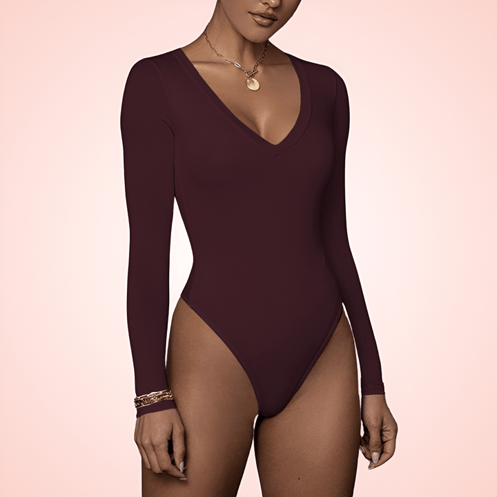Deep V Neck Long Sleeve Shaping Bodysuit