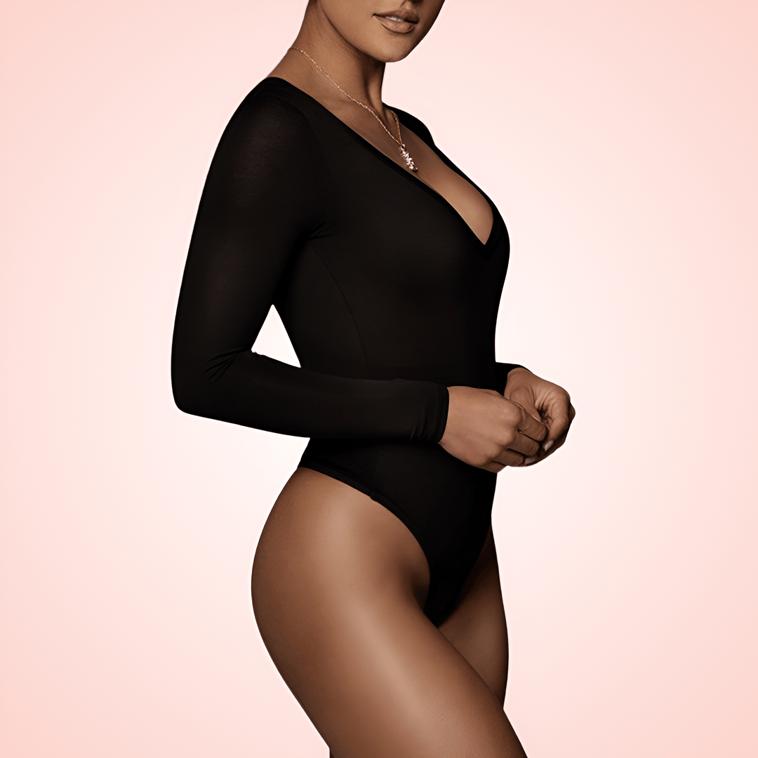 Deep V Neck Long Sleeve Shaping Bodysuit