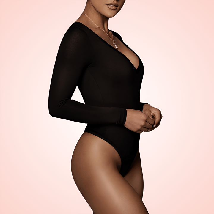 Deep V Neck Long Sleeve Shaping Bodysuit