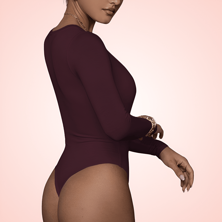 Deep V Neck Long Sleeve Shaping Bodysuit