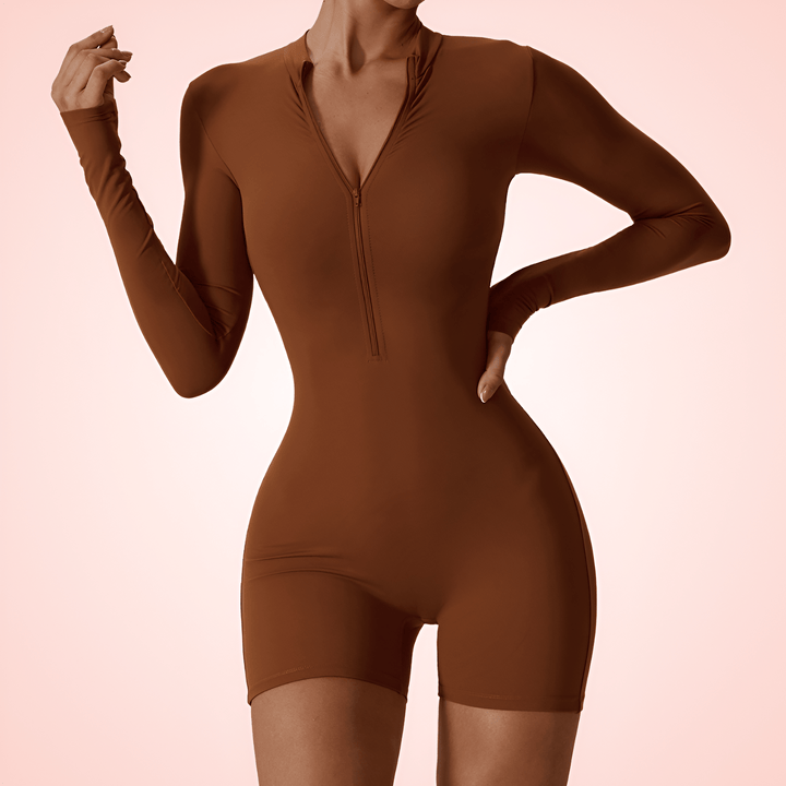Long Sleeve Front Zipper Bodysuit For Women