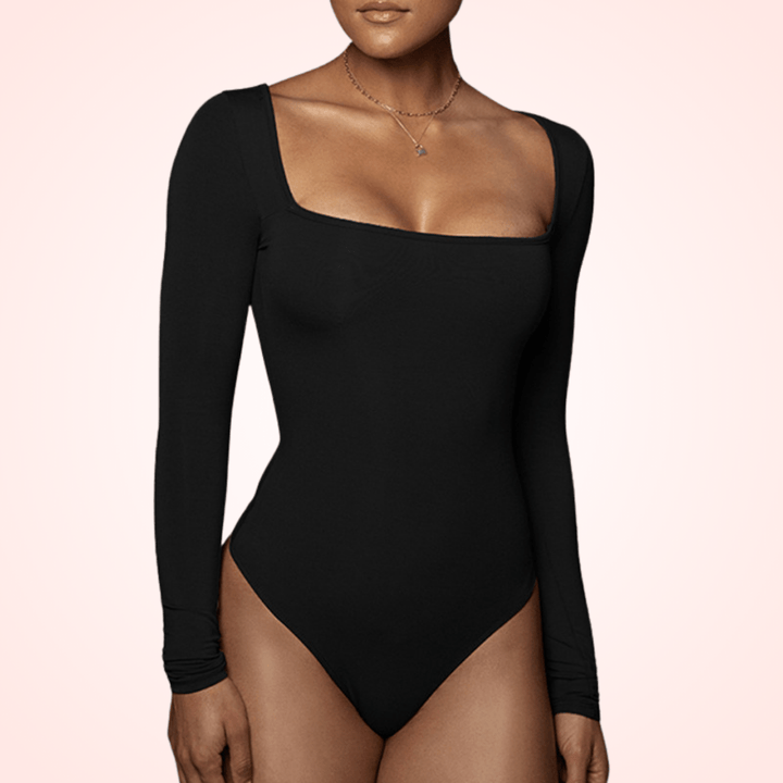 Women's Long Sleeve Square Neck Bodysuit Shapewear
