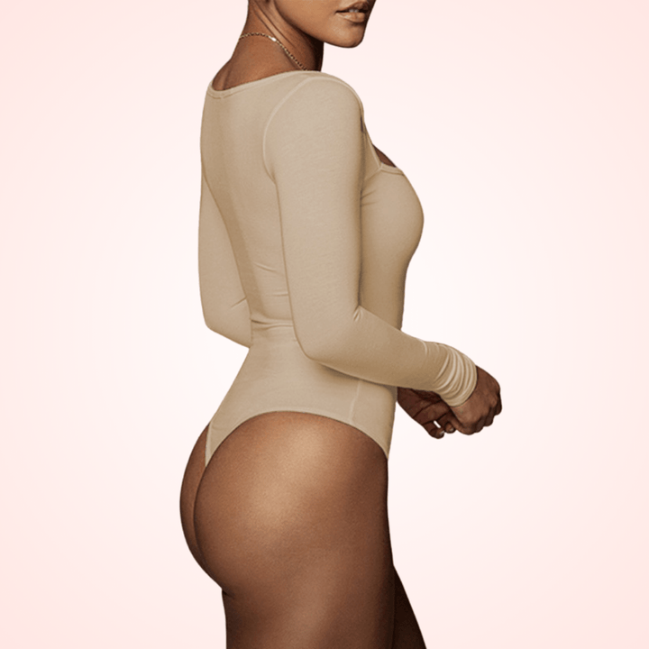 Women's Long Sleeve Square Neck Bodysuit Shapewear