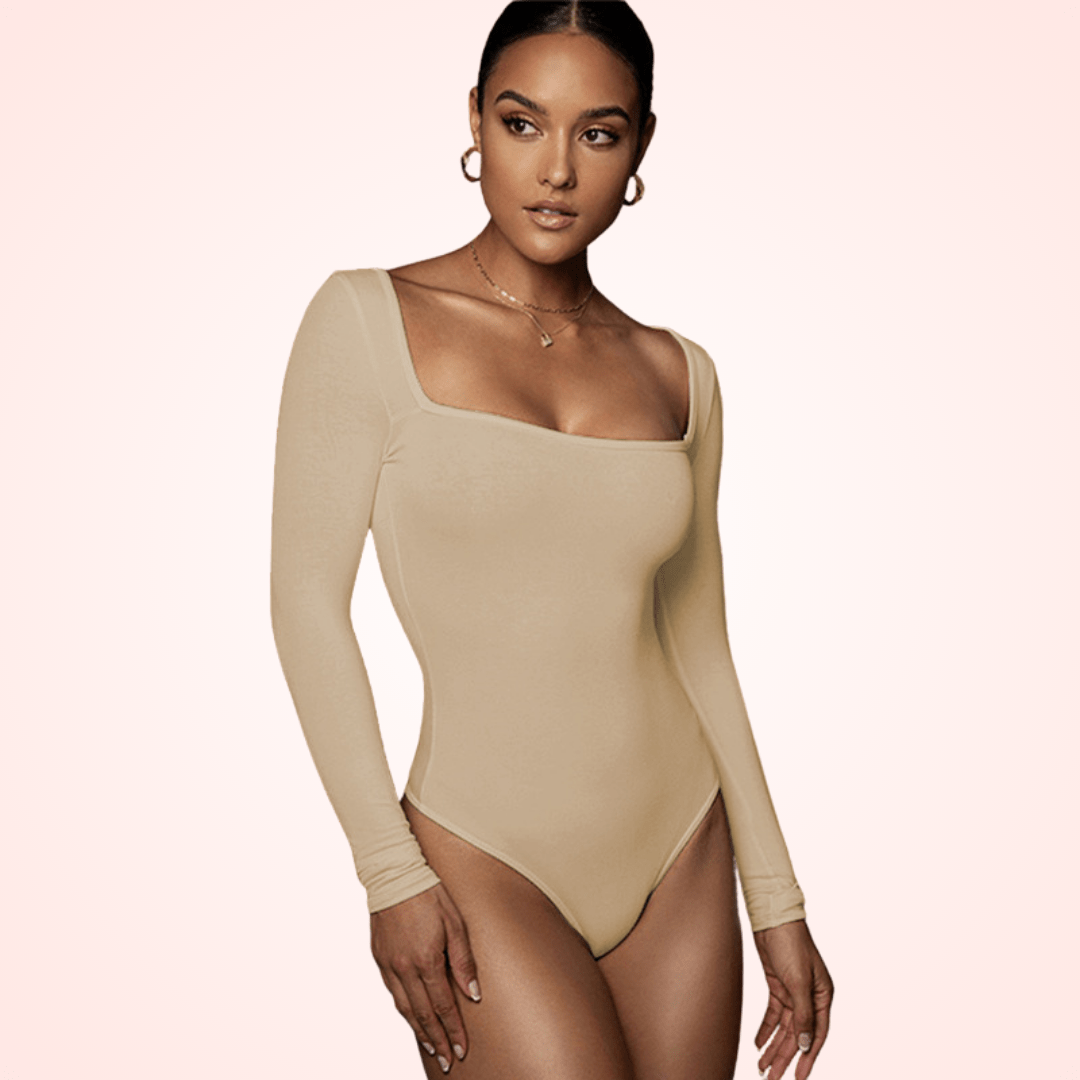 Women's Long Sleeve Square Neck Bodysuit Shapewear