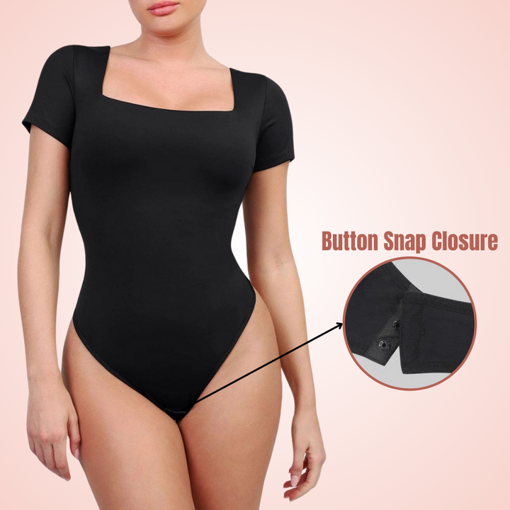 One Piece Squared Neck Sleeved Bodysuit Shapewear