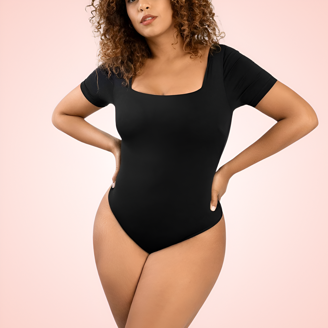 One Piece Squared Neck Sleeved Bodysuit Shapewear