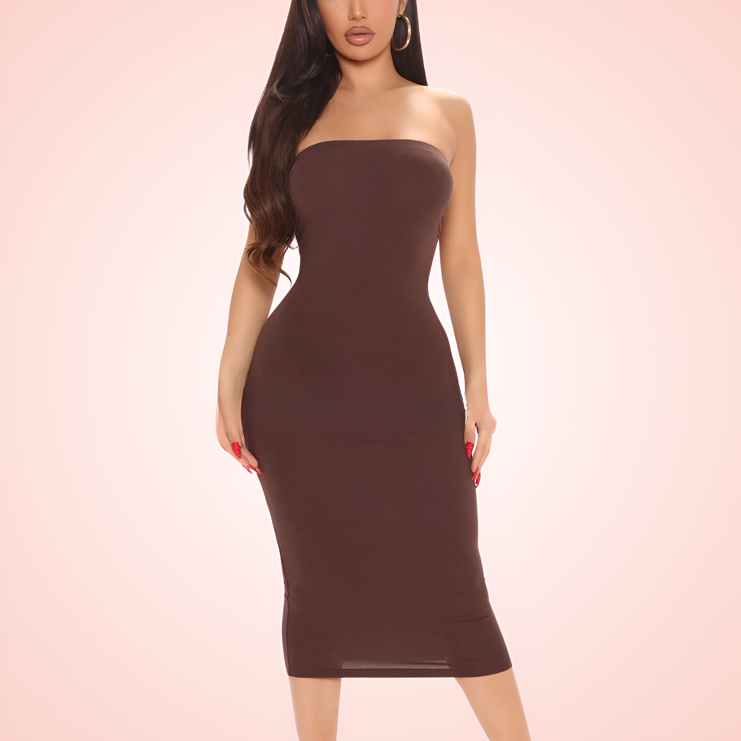 Built In Shapewear Strapless Tube Midi Dress