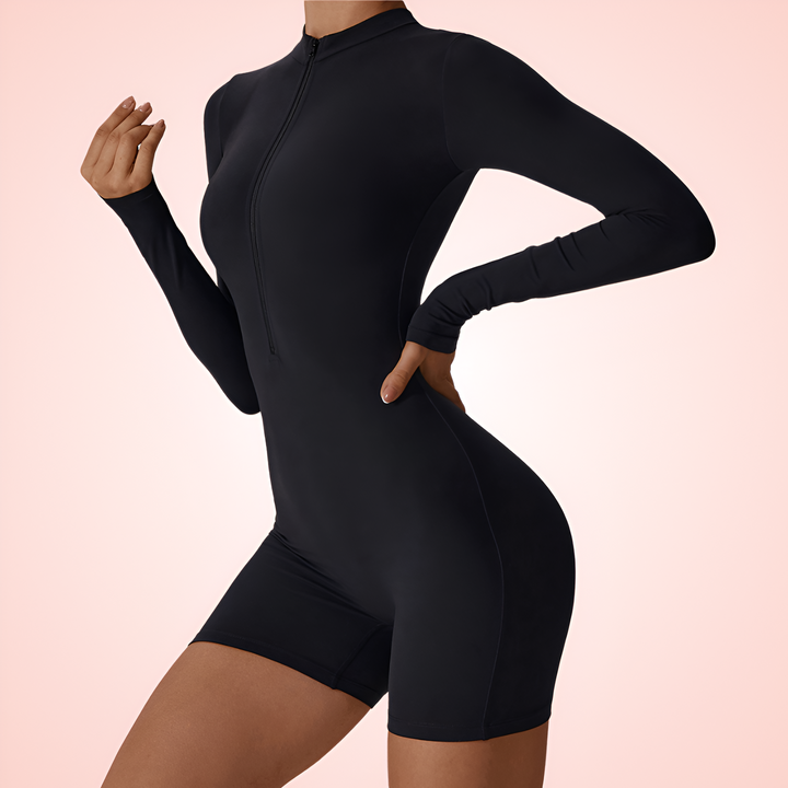 Long Sleeve Front Zipper Bodysuit For Women