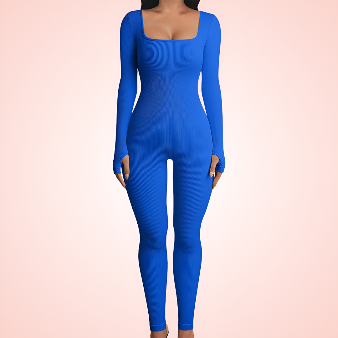 Seamless Square Neck Long Sleeve Shaping Jumpsuit with Built In Bra