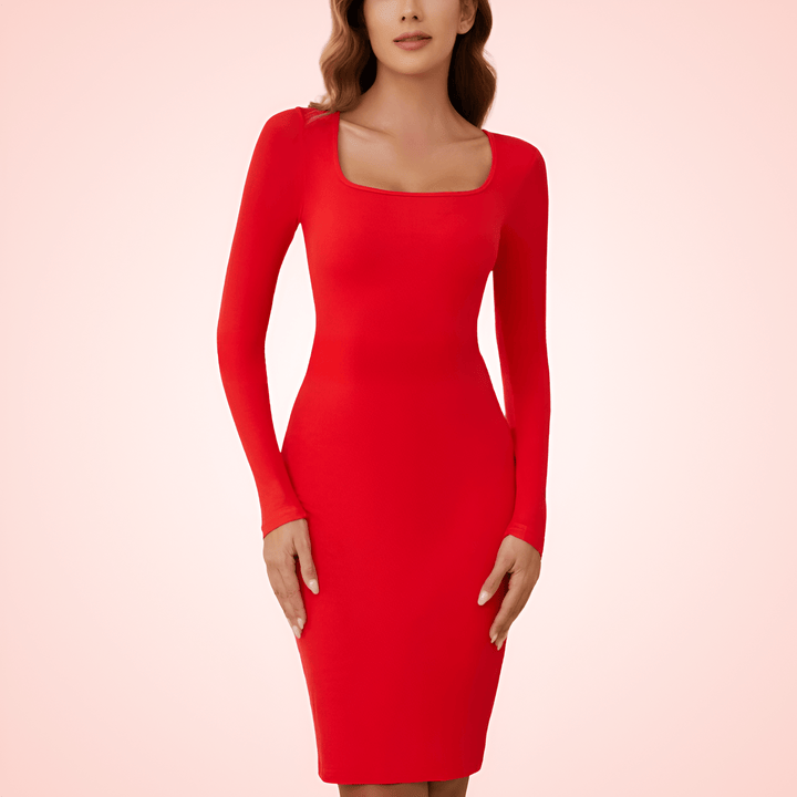 Built In Shapewear Long Sleeve Midi Dress