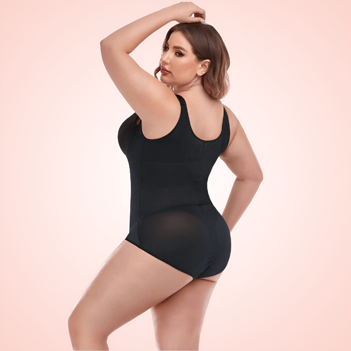Plus Size Open Bust Bodysuit Shapewear with Waist Compression Hooks and Zipper