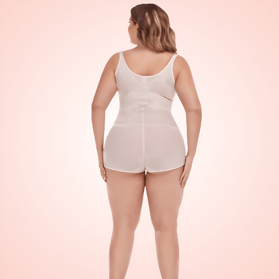 Plus Size Open Bust Bodysuit Shapewear with Waist Compression Hooks and Zipper