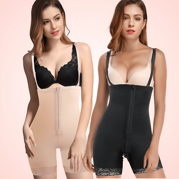 Women Front Zipper High Waist Trainer Shorts with Adjustable Straps
