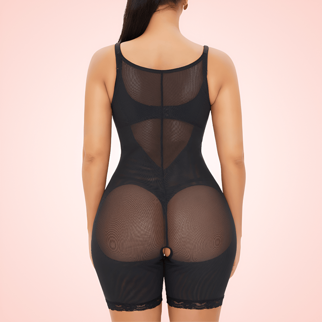 Women's Open Bust Buckle and Zipper Waist Trainer Shapewear Bodysuit