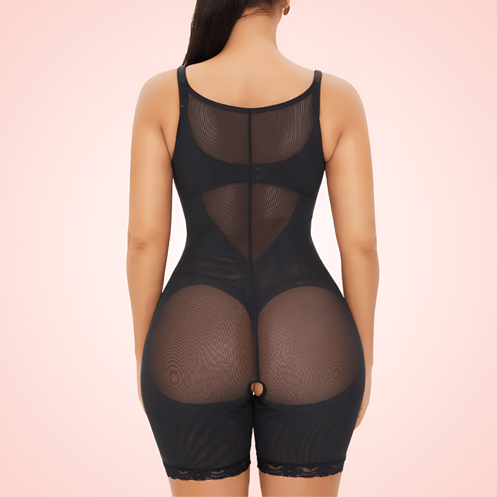 Women's Open Bust Buckle and Zipper Waist Trainer Shapewear Bodysuit