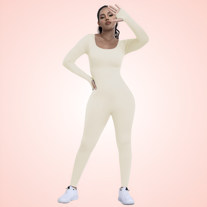 Seamless Square Neck Long Sleeve Jumpsuit For Women